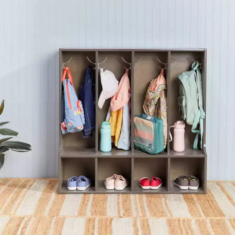 Vestiaire 4 sections ECR4Kids Streamline pour tout-petits avec banc, mobilier de classe
