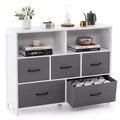 Costway 5/7-Drawer Dresser for Bedroom Chest of Drawers with 2 Large Fabric Bins White