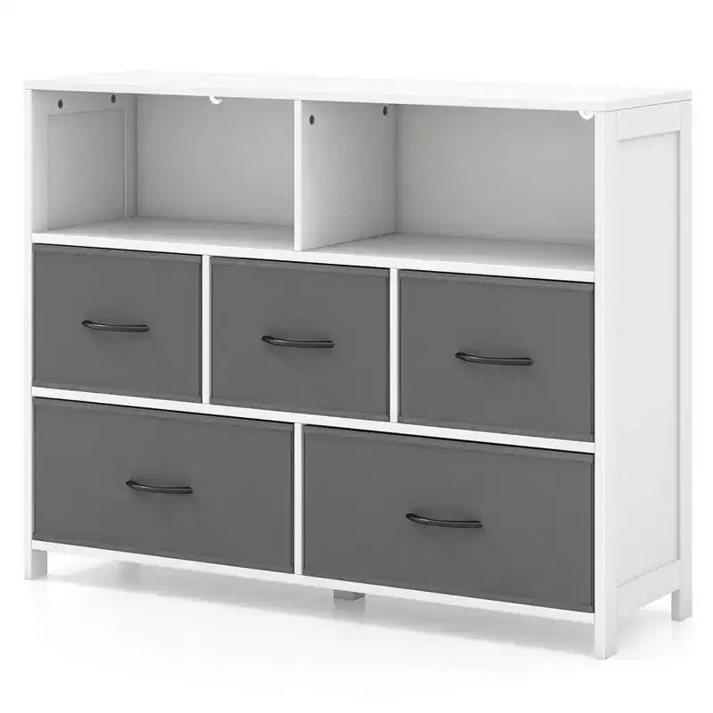 Commode Costway 5/7 tiroirs pour chambre à coucher, avec 2 grands bacs en tissu, Blanc