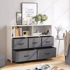 Commode Costway 5/7 tiroirs pour chambre à coucher, avec 2 grands bacs en tissu, Blanc