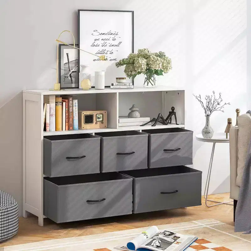 Commode Costway 5/7 tiroirs pour chambre à coucher, avec 2 grands bacs en tissu, Blanc