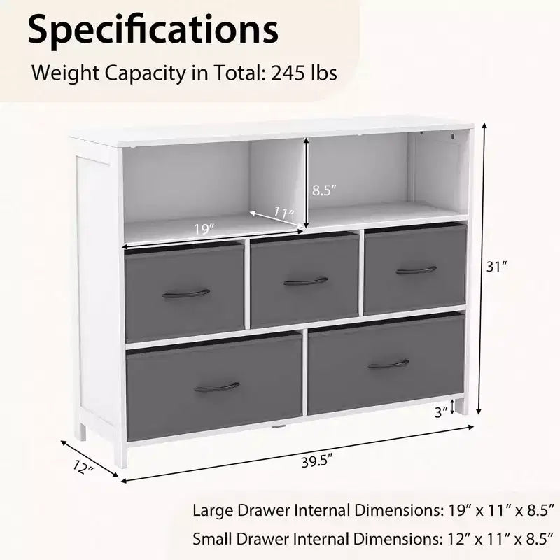 Commode Costway 5/7 tiroirs pour chambre à coucher, avec 2 grands bacs en tissu, Blanc