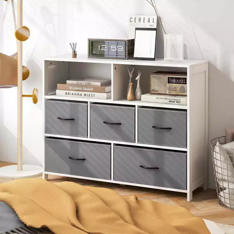 Commode Costway 5/7 tiroirs pour chambre à coucher, avec 2 grands bacs en tissu, Blanc