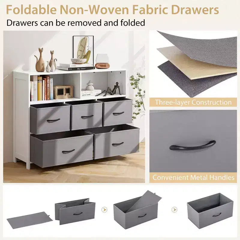 Commode Costway 5/7 tiroirs pour chambre à coucher, avec 2 grands bacs en tissu, Blanc