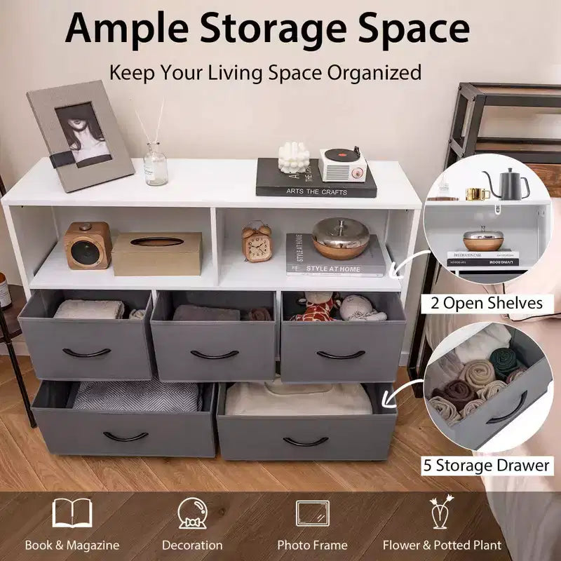 Commode Costway 5/7 tiroirs pour chambre à coucher, avec 2 grands bacs en tissu, Blanc