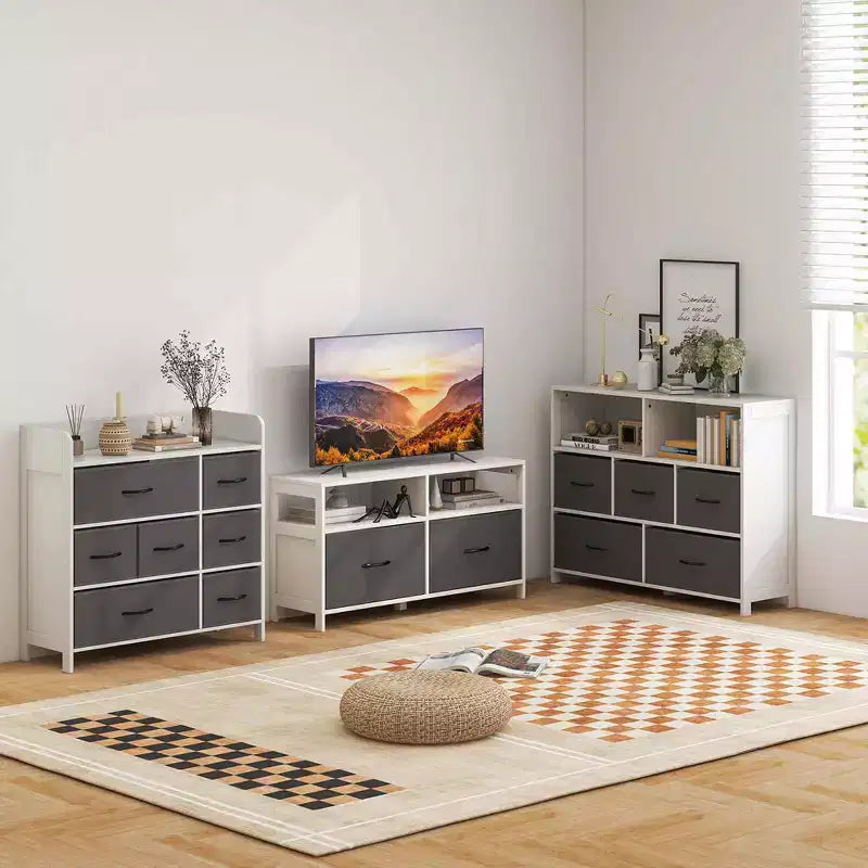 Commode Costway 5/7 tiroirs pour chambre à coucher, avec 2 grands bacs en tissu, Blanc