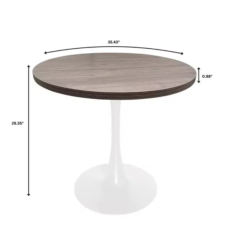 LeisureMod Bristol Table à manger ronde de 36 po de style moderne du milieu du siècle avec plateau en MDF et base en fer blanc pour cuisine, salle à manger, petit-déjeuner et petits espaces
