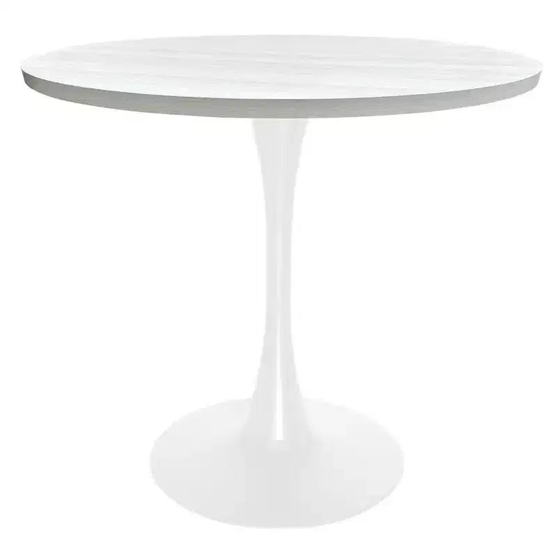 LeisureMod Bristol Table à manger ronde de 36 po de style moderne du milieu du siècle avec plateau en MDF et base en fer blanc pour cuisine, salle à manger, petit-déjeuner et petits espaces