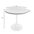 LeisureMod Bristol Table à manger ronde de 36 po de style moderne du milieu du siècle avec plateau en MDF et base en fer blanc pour cuisine, salle à manger, petit-déjeuner et petits espaces