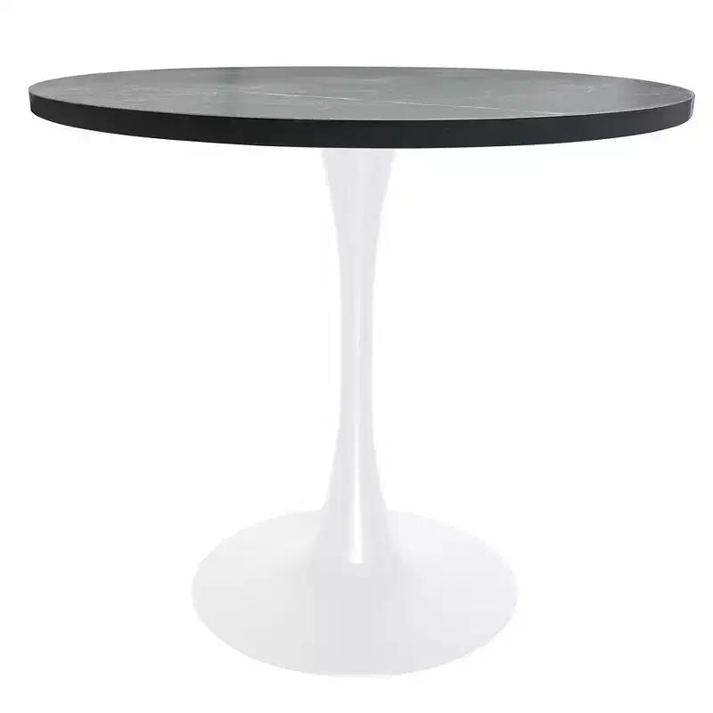 LeisureMod Bristol Table à manger ronde de 36 po de style moderne du milieu du siècle avec plateau en MDF et base en fer blanc pour cuisine, salle à manger, petit-déjeuner et petits espaces