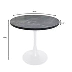 LeisureMod Bristol Table à manger ronde de 36 po de style moderne du milieu du siècle avec plateau en MDF et base en fer blanc pour cuisine, salle à manger, petit-déjeuner et petits espaces