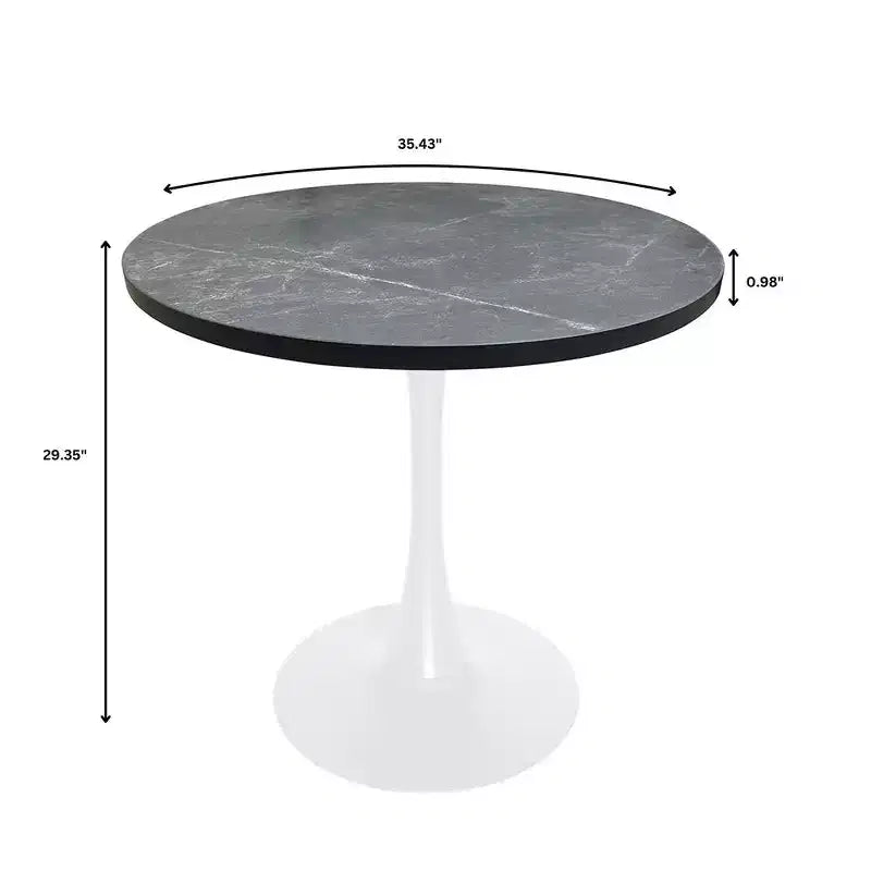 LeisureMod Bristol Table à manger ronde de 36 po de style moderne du milieu du siècle avec plateau en MDF et base en fer blanc pour cuisine, salle à manger, petit-déjeuner et petits espaces