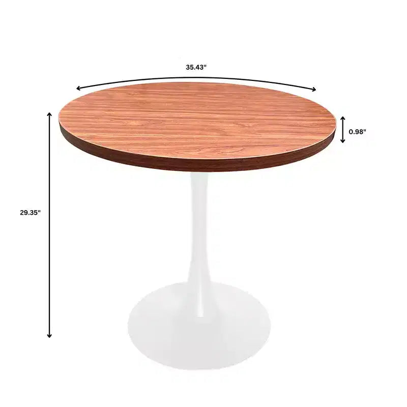 LeisureMod Bristol Table à manger ronde de 36 po de style moderne du milieu du siècle avec plateau en MDF et base en fer blanc pour cuisine, salle à manger, petit-déjeuner et petits espaces