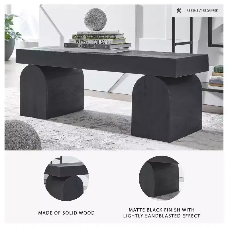 Banc d'appoint Holgrove de Signature Design by Ashley – Bois massif noir mat avec pieds décoratifs surdimensionnés