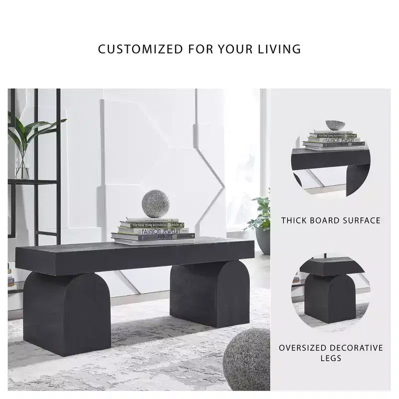 Banc d'appoint Holgrove de Signature Design by Ashley – Bois massif noir mat avec pieds décoratifs surdimensionnés