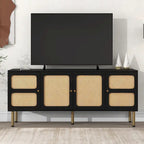 Meuble TV en bois et rotin de style bohème champêtre - 16.90 x 64.90 x 28.30