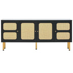 Meuble TV en bois et rotin de style bohème champêtre - 16.90 x 64.90 x 28.30