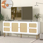 Meuble TV en bois et rotin de style bohème champêtre - 16.90 x 64.90 x 28.30