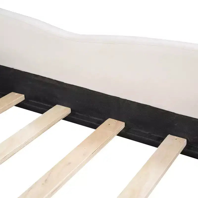 Lit plateforme rembourré en velours pour matelas jumeau/double/grand format avec tête de lit en forme d'ours et pochette de rangement au pied du lit 4W - ModernLuxe