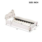 Lit plateforme rembourré en velours pour matelas jumeau/double/grand format avec tête de lit en forme d'ours et pochette de rangement au pied du lit 4W - ModernLuxe