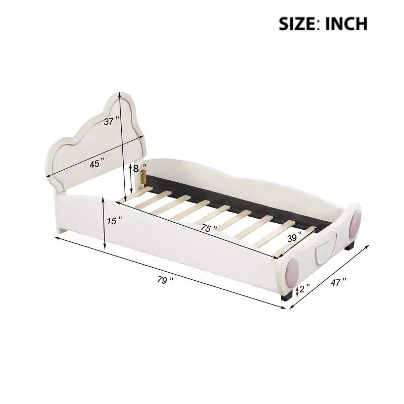 Lit plateforme rembourré en velours pour matelas jumeau/double/grand format avec tête de lit en forme d'ours et pochette de rangement au pied du lit 4W - ModernLuxe