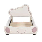 Lit plateforme rembourré en velours pour matelas jumeau/double/grand format avec tête de lit en forme d'ours et pochette de rangement au pied du lit 4W - ModernLuxe