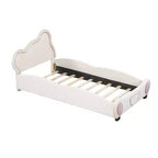 Lit plateforme rembourré en velours pour matelas jumeau/double/grand format avec tête de lit en forme d'ours et pochette de rangement au pied du lit 4W - ModernLuxe