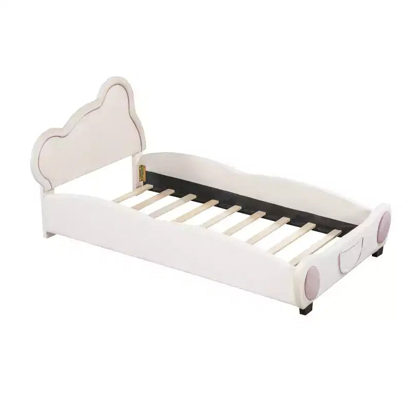 Lit plateforme rembourré en velours pour matelas jumeau/double/grand format avec tête de lit en forme d'ours et pochette de rangement au pied du lit 4W - ModernLuxe