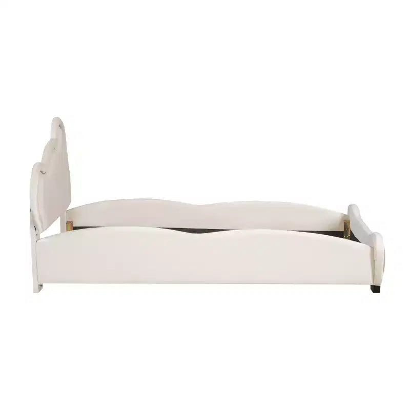 Lit plateforme rembourré en velours pour matelas jumeau/double/grand format avec tête de lit en forme d'ours et pochette de rangement au pied du lit 4W - ModernLuxe