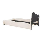 Lit plateforme rembourré en velours pour matelas jumeau/double/grand format avec tête de lit en forme d'ours et pochette de rangement au pied du lit 4W - ModernLuxe