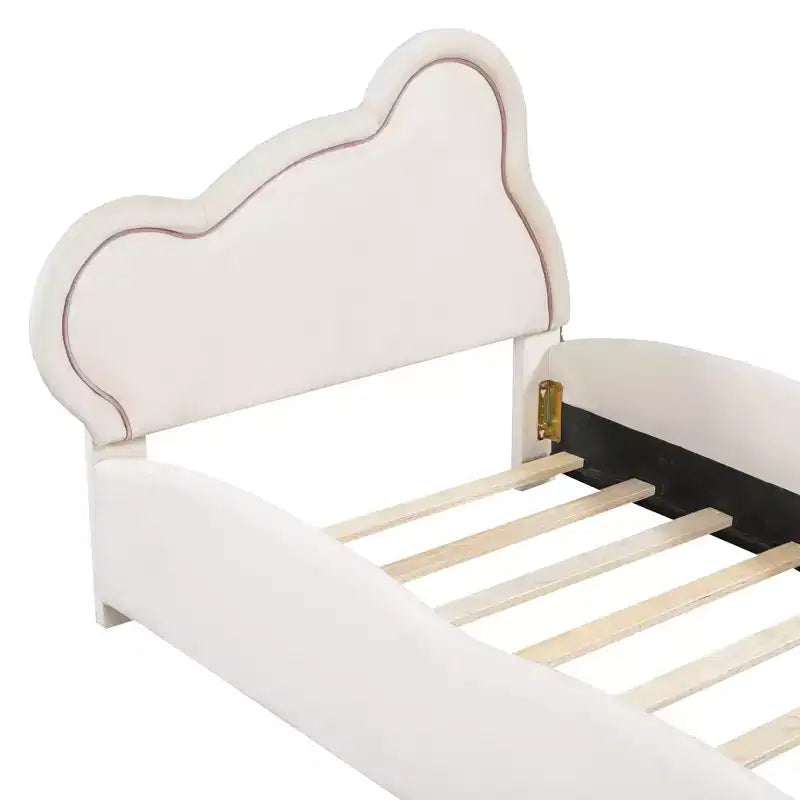 Lit plateforme rembourré en velours pour matelas jumeau/double/grand format avec tête de lit en forme d'ours et pochette de rangement au pied du lit 4W - ModernLuxe
