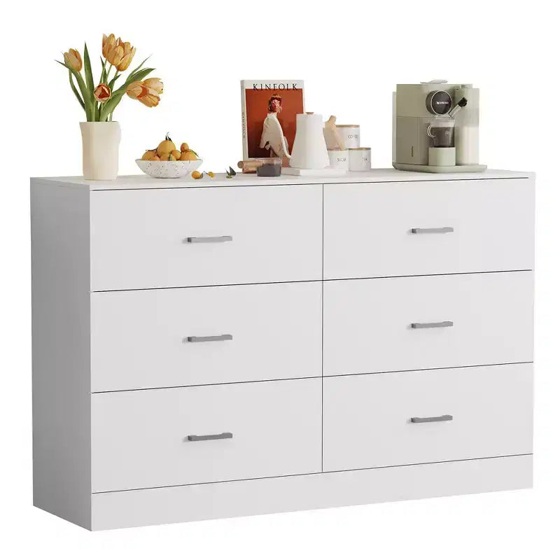 Tall 6-Drawer Dresser Chest of Drawers for Bedroom MDF Wood with Scratch-Resistant Finish, White