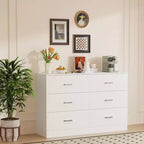 Commode haute à 6 tiroirs pour chambre à coucher en MDF avec finition résistante aux rayures, blanc