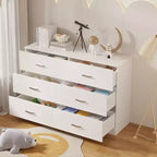 Commode haute à 6 tiroirs pour chambre à coucher en MDF avec finition résistante aux rayures, blanc