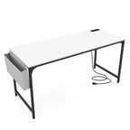 Costway Bureau d'ordinateur moderne 60 pouces avec station de charge, sac de rangement et crochet pour casque, blanc