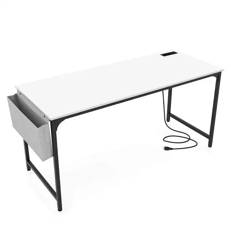 Costway Bureau d'ordinateur moderne 60 pouces avec station de charge, sac de rangement et crochet pour casque, blanc