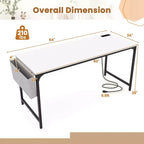 Costway Bureau d'ordinateur moderne 60 pouces avec station de charge, sac de rangement et crochet pour casque, blanc