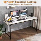 Costway Bureau d'ordinateur moderne 60 pouces avec station de charge, sac de rangement et crochet pour casque, blanc
