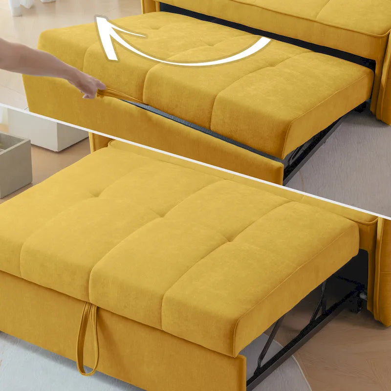 Canapé-lit gigogne en tissu chenille jaune - 39,00 x 53,50 x 31,50