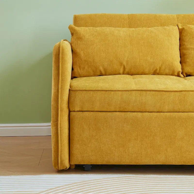 Canapé-lit gigogne en tissu chenille jaune - 39,00 x 53,50 x 31,50