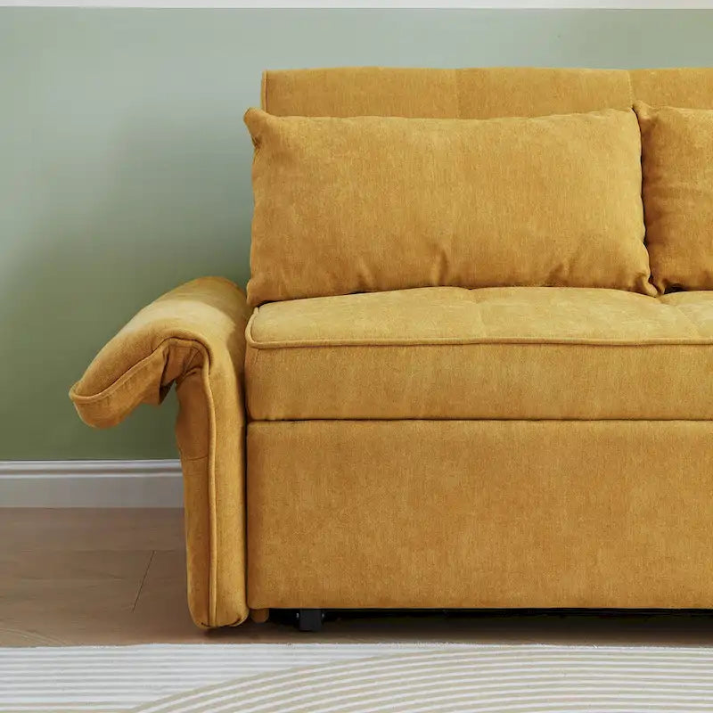 Canapé-lit gigogne en tissu chenille jaune - 39,00 x 53,50 x 31,50