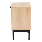 Table d'appoint Baxton Studio Sherwin mi-siècle moderne, brun clair et noir, 1 tiroir avec accent en rotin tressé