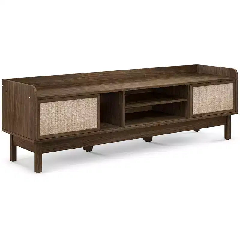 Meuble TV Costway en bois pour téléviseurs jusqu'à 65 pouces avec rangement, étagère réglable et portes coulissantes Noyer