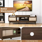 Meuble TV Costway en bois pour téléviseurs jusqu'à 65 pouces avec rangement, étagère réglable et portes coulissantes Noyer