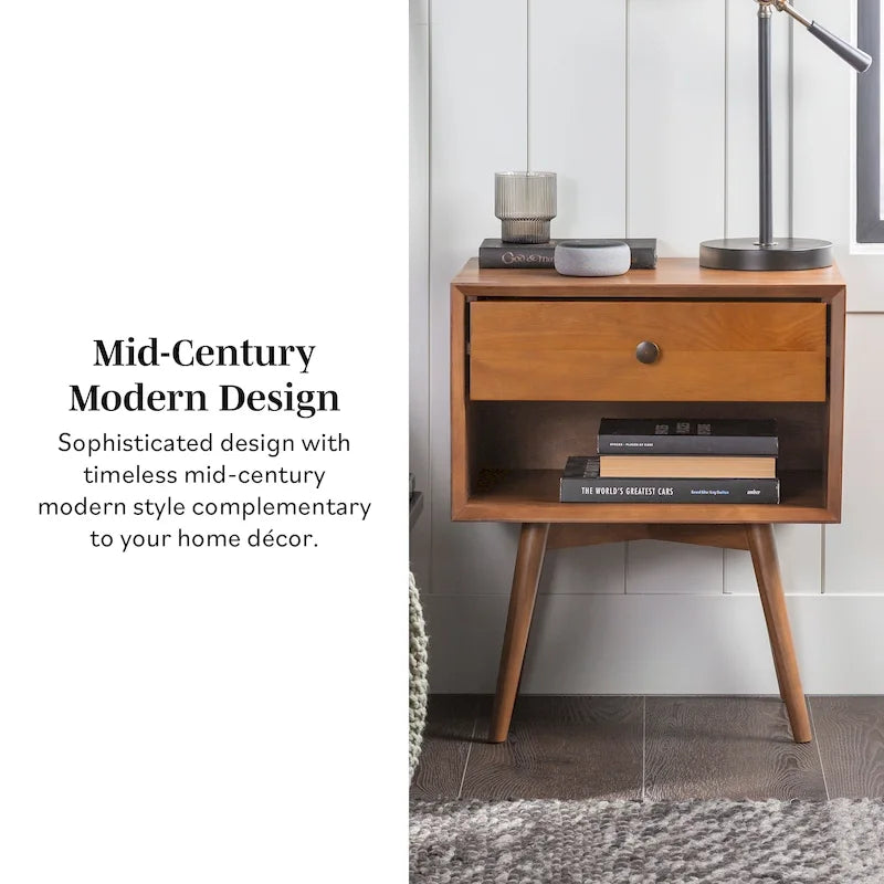 Table de chevet Middlebrook Mid-Century en bois massif à 1 tiroir, ensemble de 2