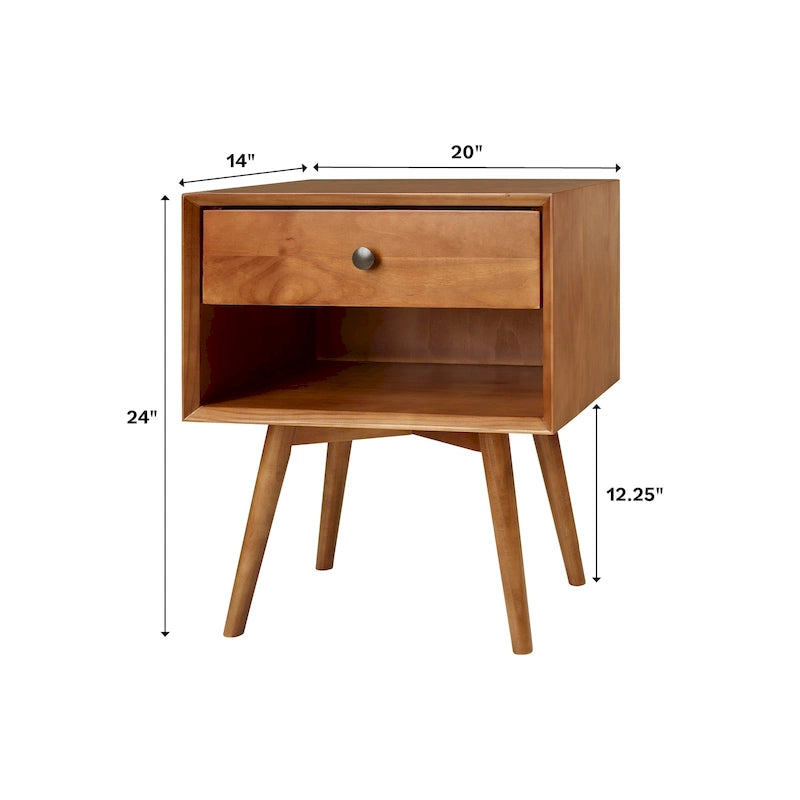 Table de chevet Middlebrook Mid-Century en bois massif à 1 tiroir, ensemble de 2