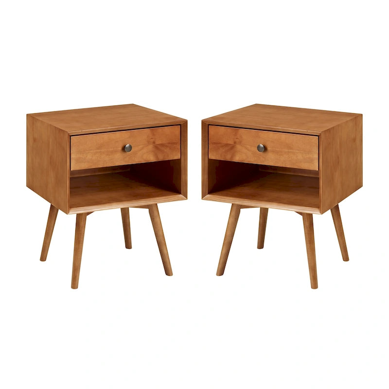Table de chevet Middlebrook Mid-Century en bois massif à 1 tiroir, ensemble de 2