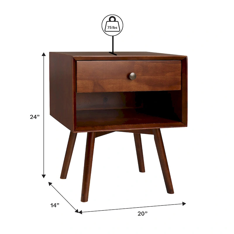 Table de chevet Middlebrook Mid-Century en bois massif à 1 tiroir, ensemble de 2