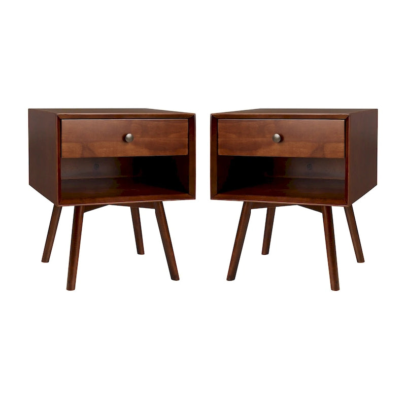Table de chevet Middlebrook Mid-Century en bois massif à 1 tiroir, ensemble de 2