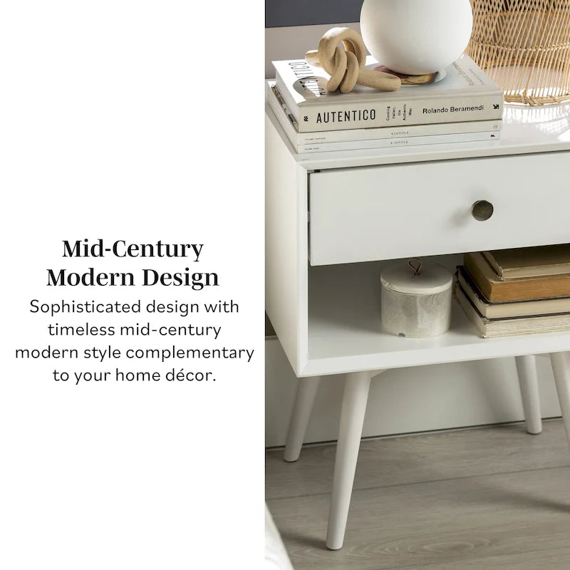 Table de chevet Middlebrook Mid-Century en bois massif à 1 tiroir, ensemble de 2